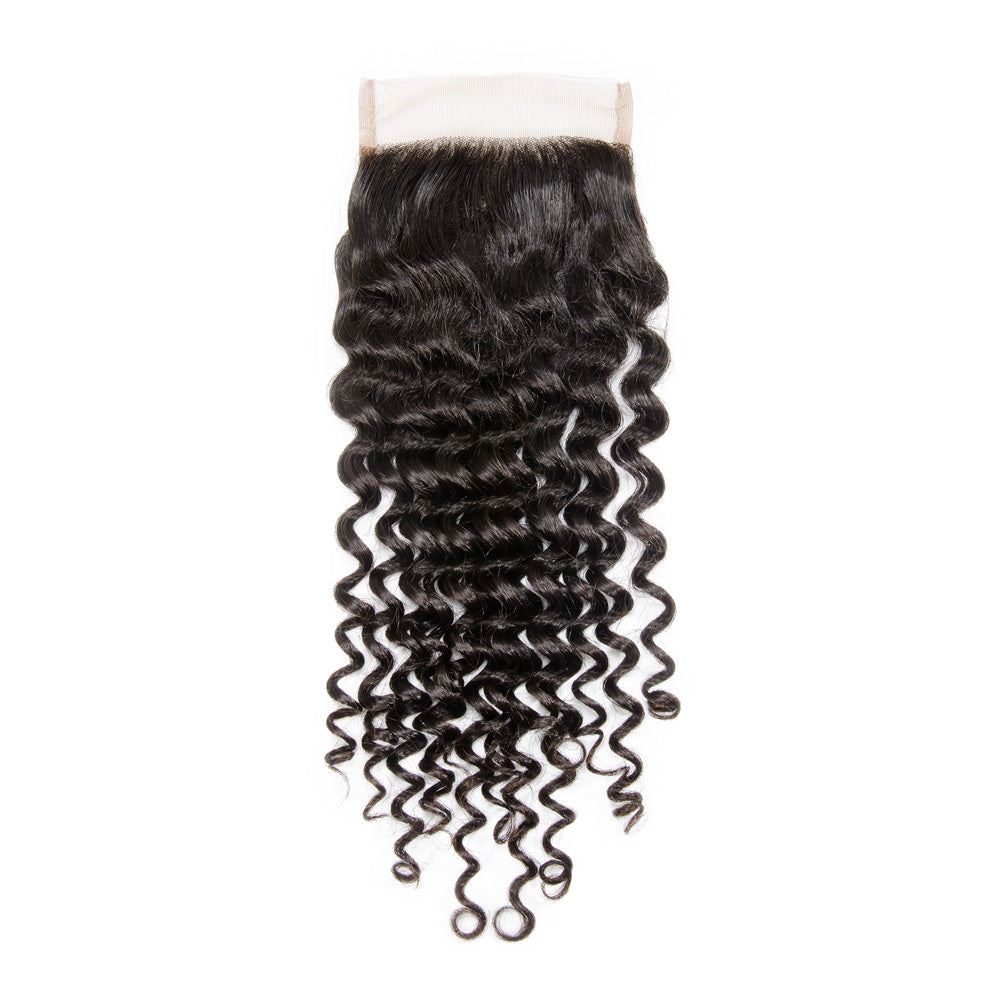 【4X4 Lace Closure】10-20 inch 100% Virgin Hair, Pre-plucked with Baby Hair, Free Part, Deep Wave